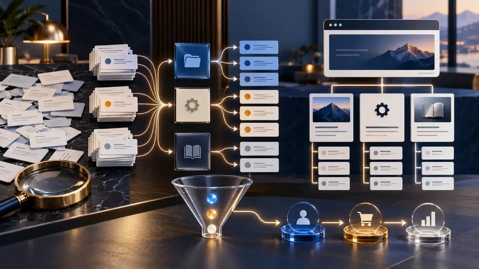 Dağınık arama sorgularının niyet kümelerine ve düzenli web sitesi sayfalarına dönüştürülmesi