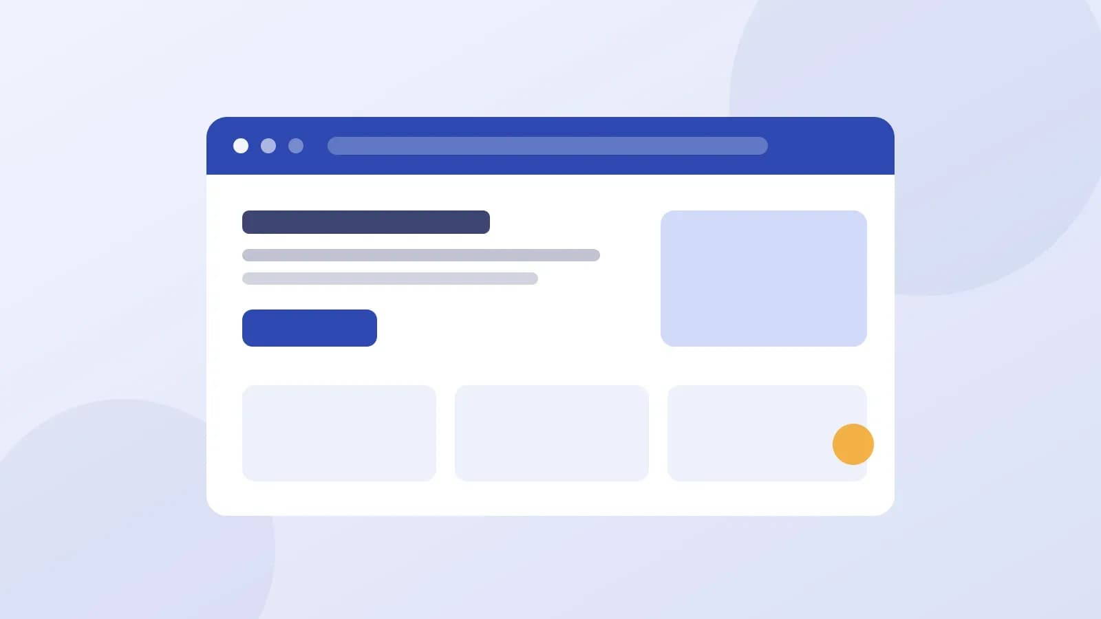 Kurumsal web sitesi taslağını gösteren tarayıcı penceresi çizimi — başlık, açıklama ve harekete geçirici buton bölümleriyle.