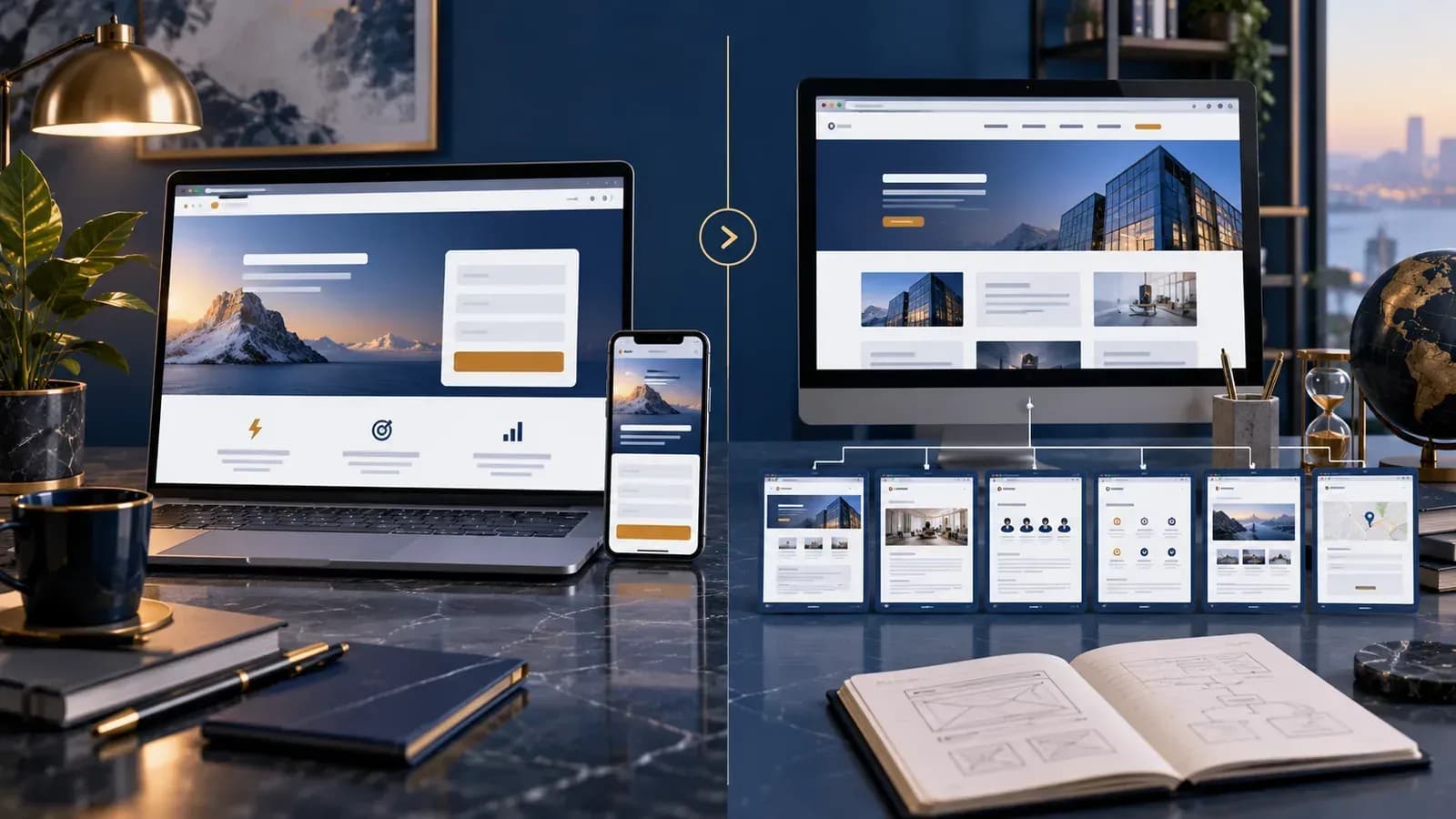 Tek hedefli landing page ile çok sayfalı kurumsal web sitesi yapısının yan yana karşılaştırılması