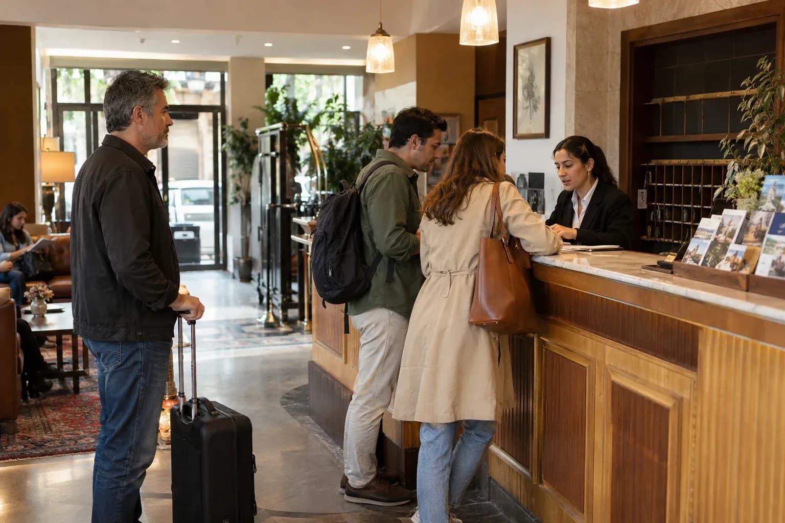 İstanbul’daki bir butik otelin resepsiyonunda misafirlerin giriş işlemini yapan otel çalışanı